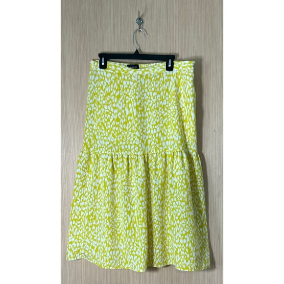 Who What Wear Tiered‎ Midi Skirt Yellow White Print Casual Flared Women's Size M - Picture 1 of 5
